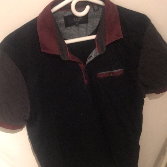 Very Stylish 3 Tone Ted Baker Polo Shirt w/ patterned inside collar SZ 6 or Med - Picture 2 of 4